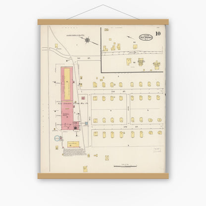 Old map wall art mockup — magnetic wood frame on white wall — Sanborn Fire Insurance Map from Red Springs, Robeson County, North Carolina (1922), Sheet #0010