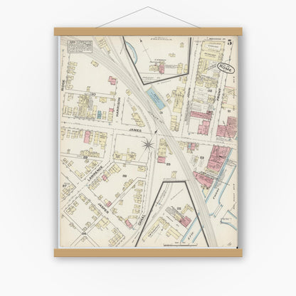Old map wall art mockup — magnetic wood frame on white wall — Sanborn Fire Insurance Map from Rome, Oneida County, New York (1884), Sheet #0005