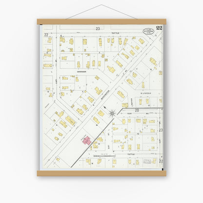 Old map wall art mockup — magnetic wood frame on white wall — Sanborn Fire Insurance Map from Alpena, Alpena County, Michigan (1901), Sheet #0022