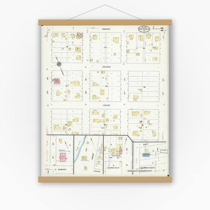 Old map wall art mockup — magnetic wood frame on white wall — Sanborn Fire Insurance Map from Osceola, Saint Clair County, Missouri (1909), Sheet #0002