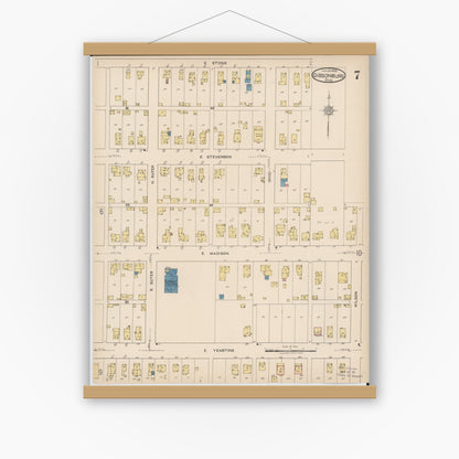 Old map wall art mockup — magnetic wood frame on white wall — Sanborn Fire Insurance Map from Gibsonburg, Sandusky County, Ohio (1922), Sheet #0007