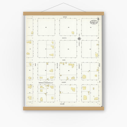 Old map wall art mockup — magnetic wood frame on white wall — Sanborn Fire Insurance Map from Henrietta, Clay County, Texas (1912), Sheet #0003