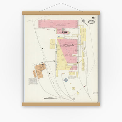 Old map wall art mockup — magnetic wood frame on white wall — Sanborn Fire Insurance Map from Rome, Oneida County, New York (1914), Sheet #0025