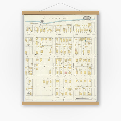 Old map wall art mockup — magnetic wood frame on white wall — Sanborn Fire Insurance Map from Beardstown, Cass County, Illinois (1919), Sheet #0003