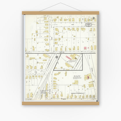 Old map wall art mockup — magnetic wood frame on white wall — Sanborn Fire Insurance Map from Carey, Wyandot County, Ohio (1916), Sheet #0002