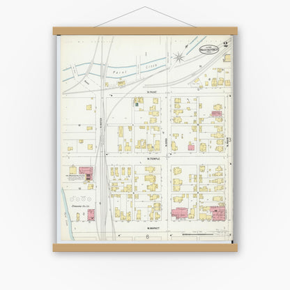 Old map wall art mockup — magnetic wood frame on white wall — Sanborn Fire Insurance Map from Washington Court House, Fayette County, Ohio (1900), Sheet #0002