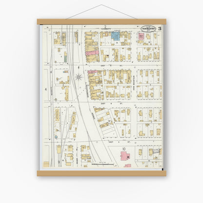 Old map wall art mockup — magnetic wood frame on white wall — Sanborn Fire Insurance Map from Iron Mountain, Dickinson County, Michigan (1897), Sheet #0003
