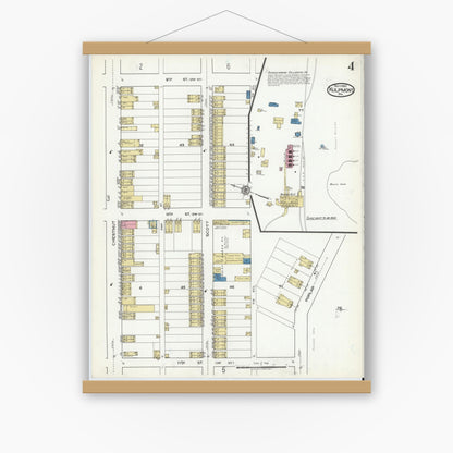 Old map wall art mockup — magnetic wood frame on white wall — Sanborn Fire Insurance Map from Kulpmont, Northumberland County, Pennsylvania (1920), Sheet #0004