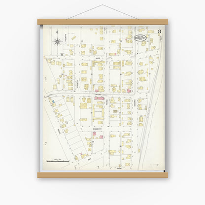Old map wall art mockup — magnetic wood frame on white wall — Sanborn Fire Insurance Map from Middleport, Meigs County, Ohio (1908), Sheet #0008