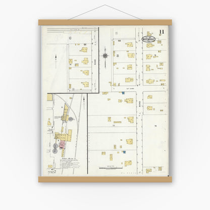 Old map wall art mockup — magnetic wood frame on white wall — Sanborn Fire Insurance Map from Whitewright, Grayson County, Texas (1920), Sheet #0011