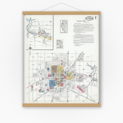 Old map wall art mockup — magnetic wood frame on white wall — Sanborn Fire Insurance Map from Galesburg, Knox County, Illinois (1918), Sheet #0001