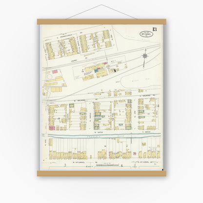 Old map wall art mockup — magnetic wood frame on white wall — Sanborn Fire Insurance Map from Mount Carmel, Northumberland County, Pennsylvania (1913), Sheet #0013