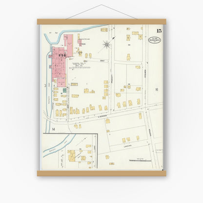 Old map wall art mockup — magnetic wood frame on white wall — Sanborn Fire Insurance Map from Herkimer, Herkimer County, New York (1906), Sheet #0015