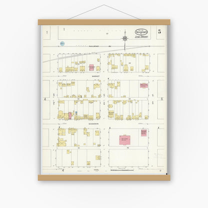 Old map wall art mockup — magnetic wood frame on white wall — Sanborn Fire Insurance Map from Trevorton Post Office, Northumberland County, Pennsylvania (1913), Sheet #0005
