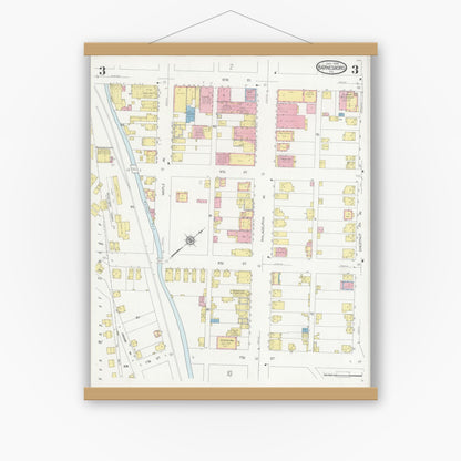 Old map wall art mockup — magnetic wood frame on white wall — Sanborn Fire Insurance Map from Barnesboro, Cambria County, Pennsylvania (1930), Sheet #0003