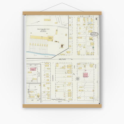 Old map wall art mockup — magnetic wood frame on white wall — Sanborn Fire Insurance Map from Mound City, Pulaski County, Illinois (1894), Sheet #0004
