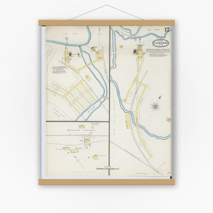 Old map wall art mockup — magnetic wood frame on white wall — Sanborn Fire Insurance Map from Escanaba, Delta County, Michigan (1893), Sheet #0017