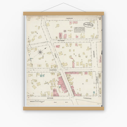 Old map wall art mockup — magnetic wood frame on white wall — Sanborn Fire Insurance Map from Tunkhannock, Wyoming County, Pennsylvania (1884), Sheet #0002