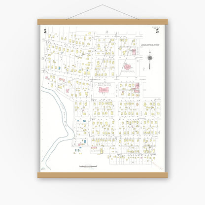 Old map wall art mockup — magnetic wood frame on white wall — Sanborn Fire Insurance Map from Spencer, Clay County, Iowa (1941), Sheet #0005