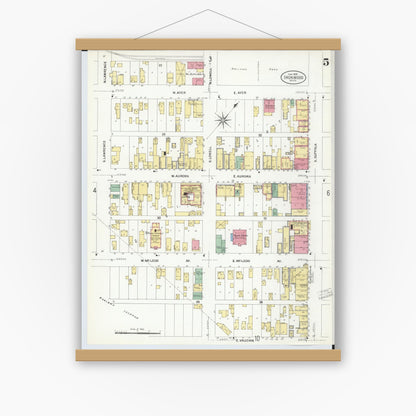 Old map wall art mockup — magnetic wood frame on white wall — Sanborn Fire Insurance Map from Ironwood, Gogebic County, Michigan (1908), Sheet #0005