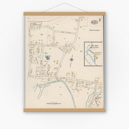 Old map wall art mockup — magnetic wood frame on white wall — Sanborn Fire Insurance Map from Medway, Norfolk County, Massachusetts (1922), Sheet #0005