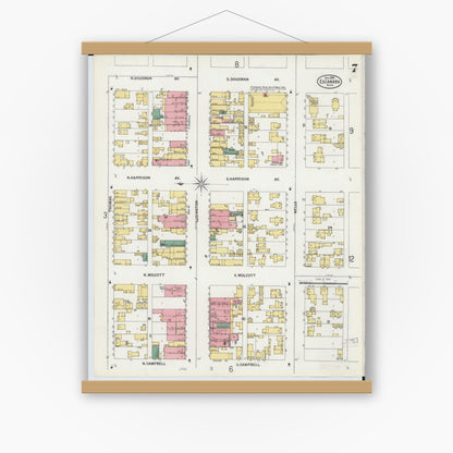 Old map wall art mockup — magnetic wood frame on white wall — Sanborn Fire Insurance Map from Escanaba, Delta County, Michigan (1899), Sheet #0007