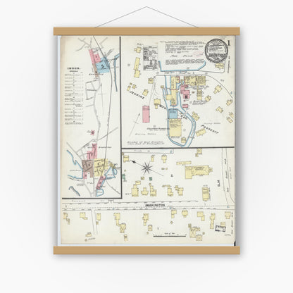 Old map wall art mockup — magnetic wood frame on white wall — Sanborn Fire Insurance Map from Braintree, Norfolk County, Massachusetts (1891) - Complete Map Set