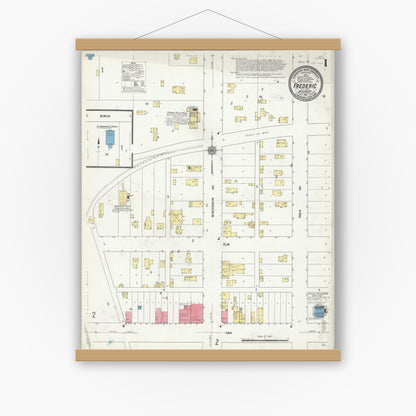 Old map wall art mockup — magnetic wood frame on white wall — Sanborn Fire Insurance Map from Frederic, Polk County, Wisconsin (1911) - Complete Map Set