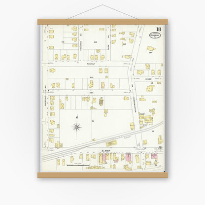 Old map wall art mockup — magnetic wood frame on white wall — Sanborn Fire Insurance Map from Ridgway, Elk County, Pennsylvania (1909), Sheet #0018