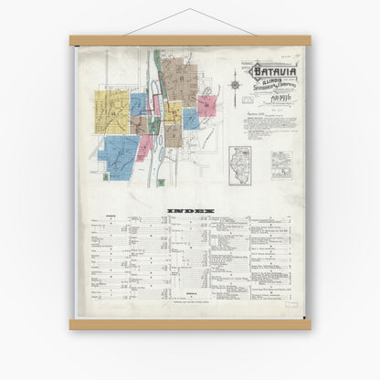 Old map wall art mockup — magnetic wood frame on white wall — Sanborn Fire Insurance Map from Batavia, Kane County, Illinois (1916) - Complete Map Set