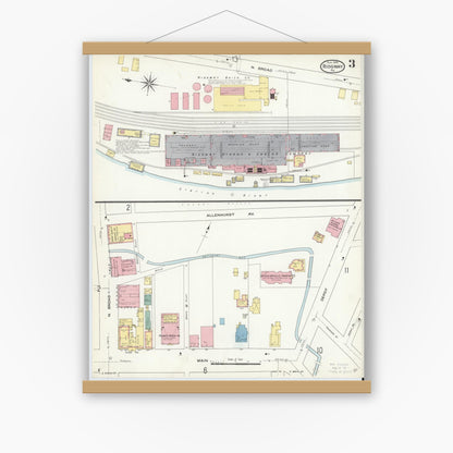 Old map wall art mockup — magnetic wood frame on white wall — Sanborn Fire Insurance Map from Ridgway, Elk County, Pennsylvania (1909), Sheet #0003
