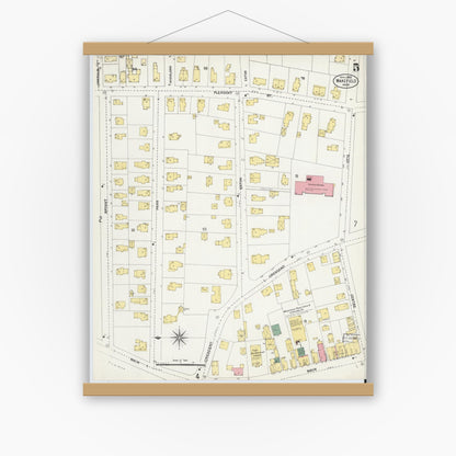 Old map wall art mockup — magnetic wood frame on white wall — Sanborn Fire Insurance Map from Wakefield, Middlesex County, Massachusetts (1903), Sheet #0005