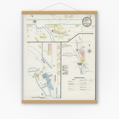 Old map wall art mockup — magnetic wood frame on white wall — Sanborn Fire Insurance Map from Chittenango, Madison County, New York (1890), Sheet #0001