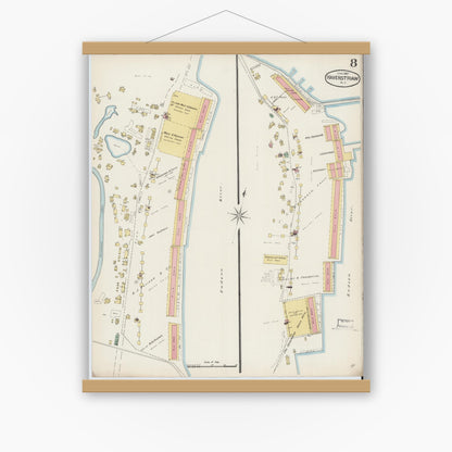 Old map wall art mockup — magnetic wood frame on white wall — Sanborn Fire Insurance Map from Haverstraw, Rockland County, New York (1887), Sheet #0008