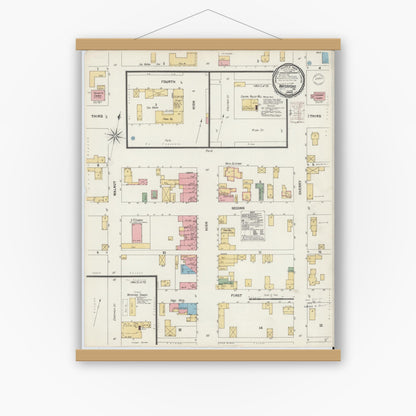 Old map wall art mockup — magnetic wood frame on white wall — Sanborn Fire Insurance Map from Waterford, Erie County, Pennsylvania (1900), Sheet #0001