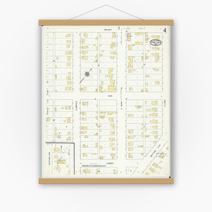 Old map wall art mockup — magnetic wood frame on white wall — Sanborn Fire Insurance Map from Phillips, Price County, Wisconsin (1909), Sheet #0004