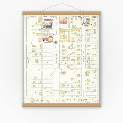 Old map wall art mockup — magnetic wood frame on white wall — Sanborn Fire Insurance Map from Alexandria, Douglas County, Minnesota (1922), Sheet #0007