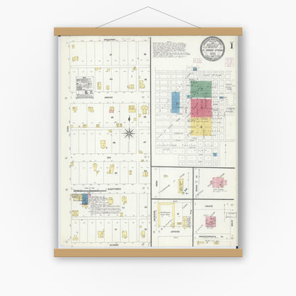 Old map wall art mockup — magnetic wood frame on white wall — Sanborn Fire Insurance Map from Eldorado Springs, Cedar County, Missouri (1906) - Complete Map Set