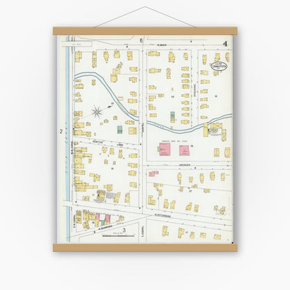 Old map wall art mockup — magnetic wood frame on white wall — Sanborn Fire Insurance Map from Canastota, Madison County, New York (1900), Sheet #0004