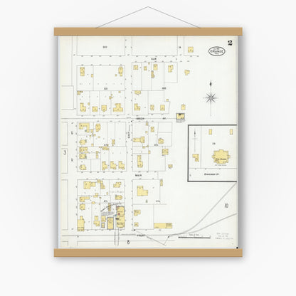 Old map wall art mockup — magnetic wood frame on white wall — Sanborn Fire Insurance Map from Orange, Orange County, Texas (1901), Sheet #0002
