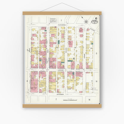 Old map wall art mockup — magnetic wood frame on white wall — Sanborn Fire Insurance Map from Latrobe, Westmoreland County, Pennsylvania (1909), Sheet #0006