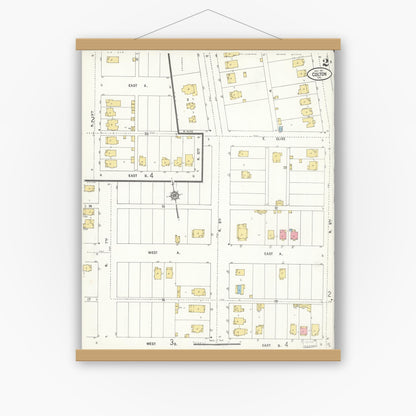 Old map wall art mockup — magnetic wood frame on white wall — Sanborn Fire Insurance Map from Colton, San Bernardino County, California (1911), Sheet #0002