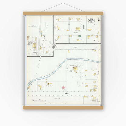 Old map wall art mockup — magnetic wood frame on white wall — Sanborn Fire Insurance Map from Waldo, Marion County, Ohio (1901), Sheet #0002