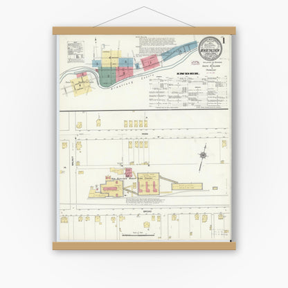 Old map wall art mockup — magnetic wood frame on white wall — Sanborn Fire Insurance Map from New Bethlehem, Clarion County, Pennsylvania (1910) - Complete Map Set