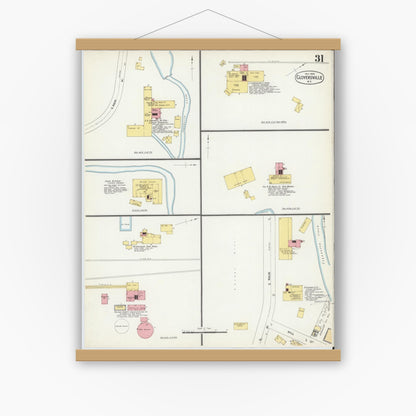 Old map wall art mockup — magnetic wood frame on white wall — Sanborn Fire Insurance Map from Gloversville, Fulton County, New York (1902), Sheet #0031