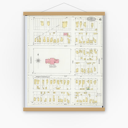 Old map wall art mockup — magnetic wood frame on white wall — Sanborn Fire Insurance Map from Traverse City, Grand Traverse County, Michigan (1899), Sheet #0006