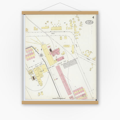 Old map wall art mockup — magnetic wood frame on white wall — Sanborn Fire Insurance Map from Elk Rapids, Antrim County, Michigan (1895), Sheet #0004