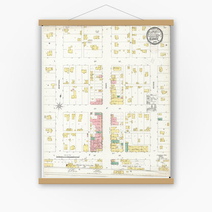 Old map wall art mockup — magnetic wood frame on white wall — Sanborn Fire Insurance Map from Glidden, Carroll County, Iowa (1898), Sheet #0001