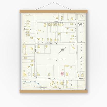 Old map wall art mockup — magnetic wood frame on white wall — Sanborn Fire Insurance Map from Duryea, Luzerne County, Pennsylvania (1914), Sheet #0002