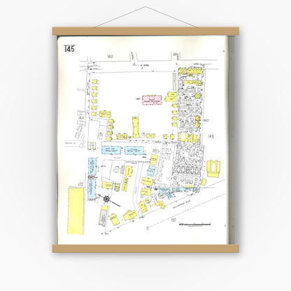 Old map wall art mockup — magnetic wood frame on white wall — Sanborn Fire Insurance Map from Honolulu, Oahu County, Hawaii (1955), Sheet #0145